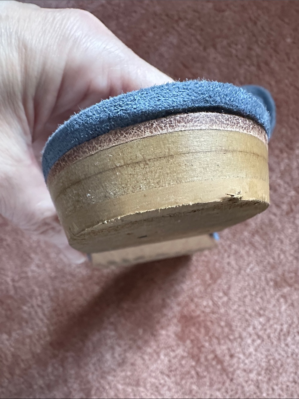 Laurent Effel Blue Suede Thong Sandals, Cutout Strap Slip On - Picture 10 of 13